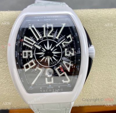 Swiss Super Clone Franck Muller White Ceramic 45 Watch new Vanguard Yachting